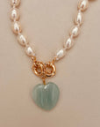 Vintage Freshwater Pearl Necklace With Aventurine Stone Heart
