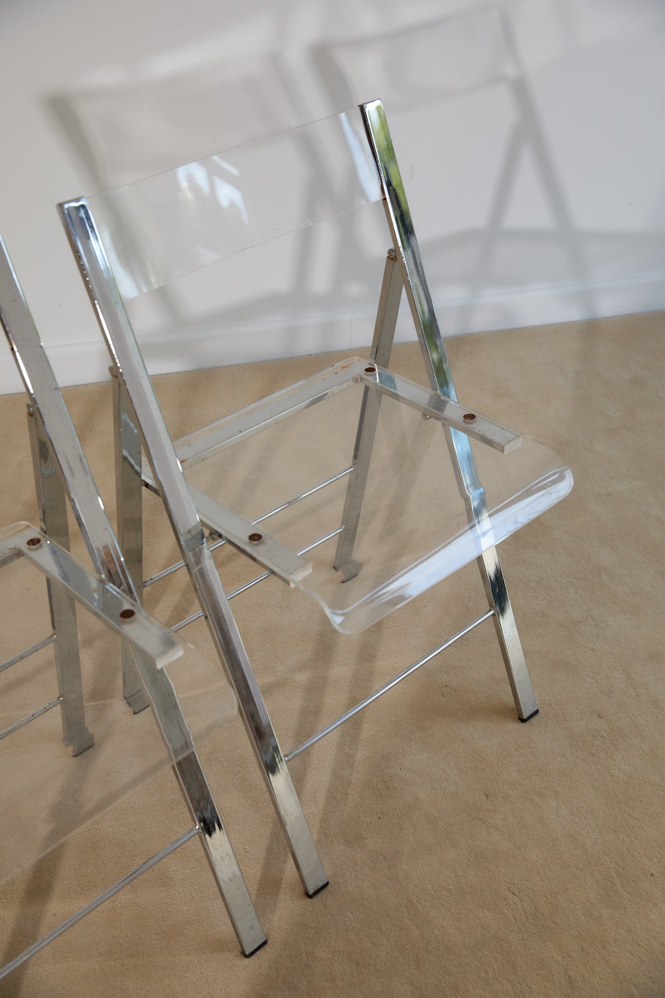 Pair of Lucite and Chrome Folding Chairs