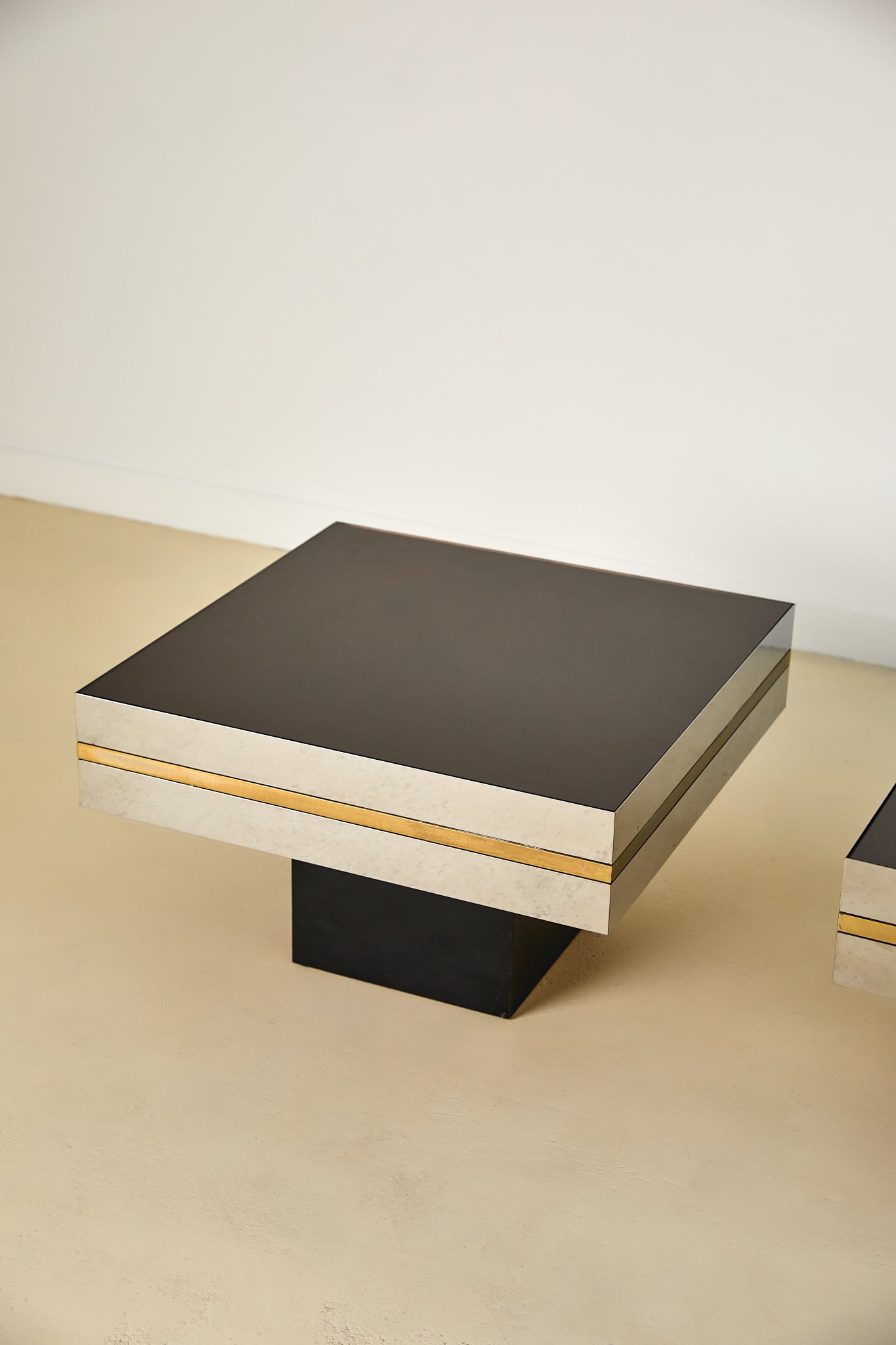 Willy Rizzo Style Chrome and Smoked Glass Lamp Table Pair