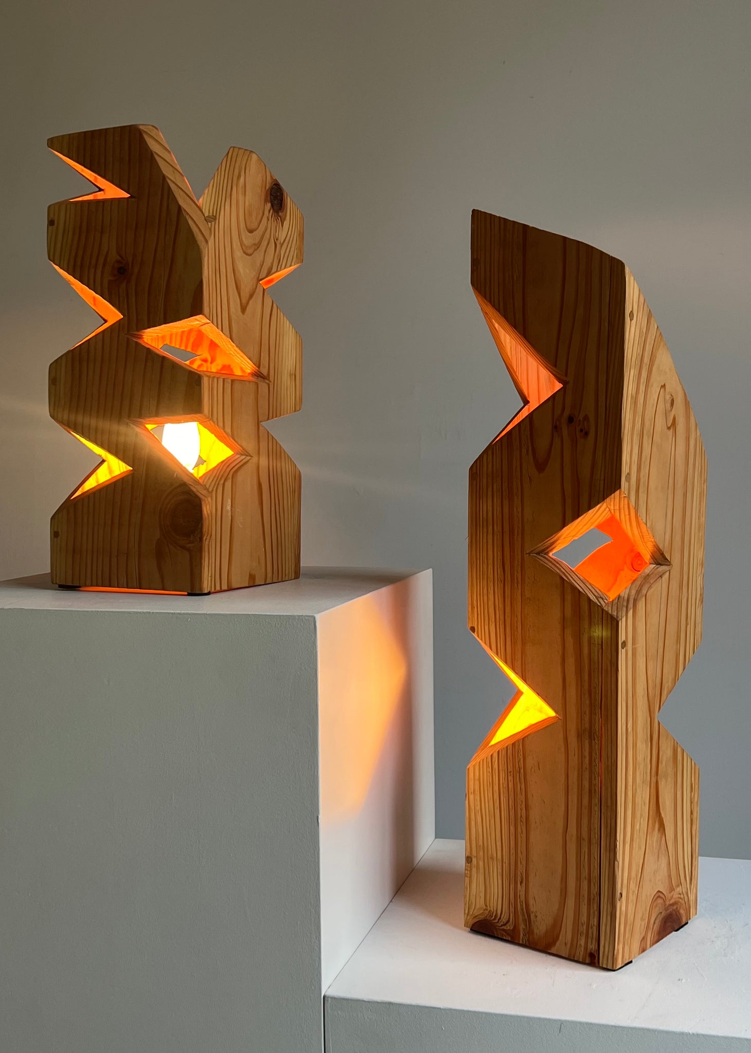 Pair of Constructivist Pine Lamps