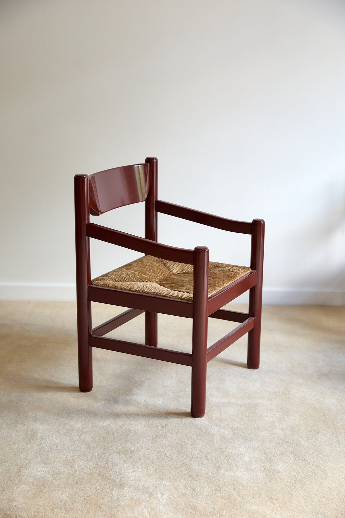 Mid-Century Modern Dining Set – Rectangular Wood Table with 6 Rush-Seat Chairs