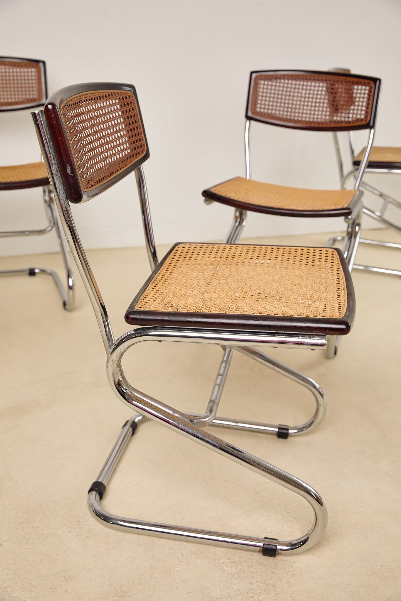 Chrome and Rattan Dining Chairs