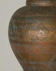 Vintage Mid-Century Japanese Patinated Bronze Ceramic Geometric Vase