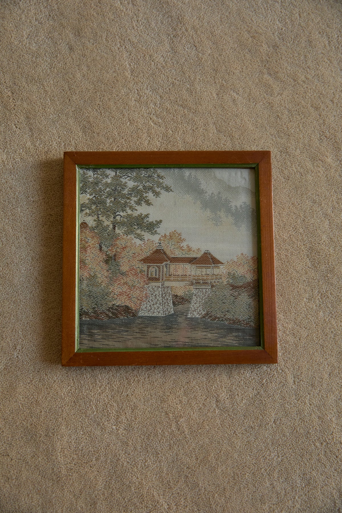 Vintage Japanese Hand-Embroidered Silk Landscape Art – Framed Set of 6