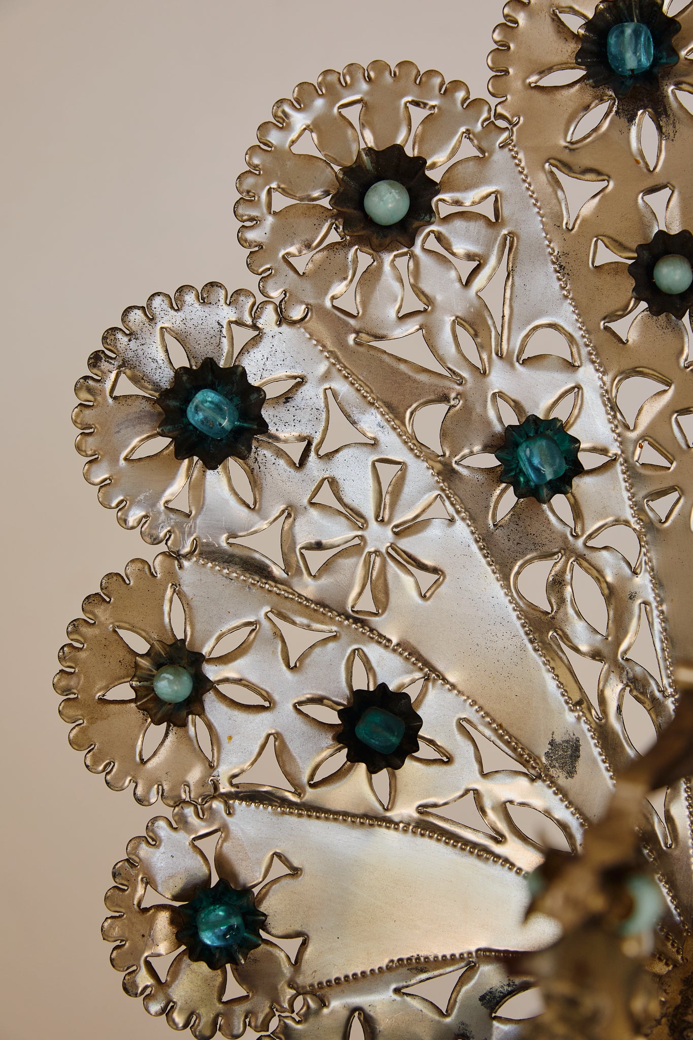 Pair of Mexican Tin Metal Peacocks