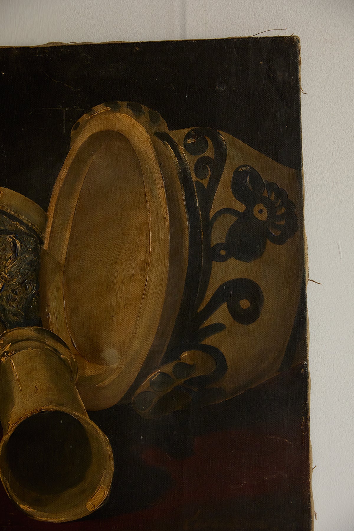 Antique Tabletop Still Life: Ceramic Vessels &amp; Pewter