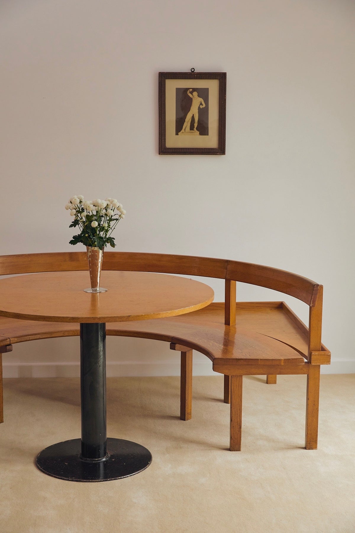 Italian Mid-Century Wooden Corner Banquette &amp; Bistro Dining Set