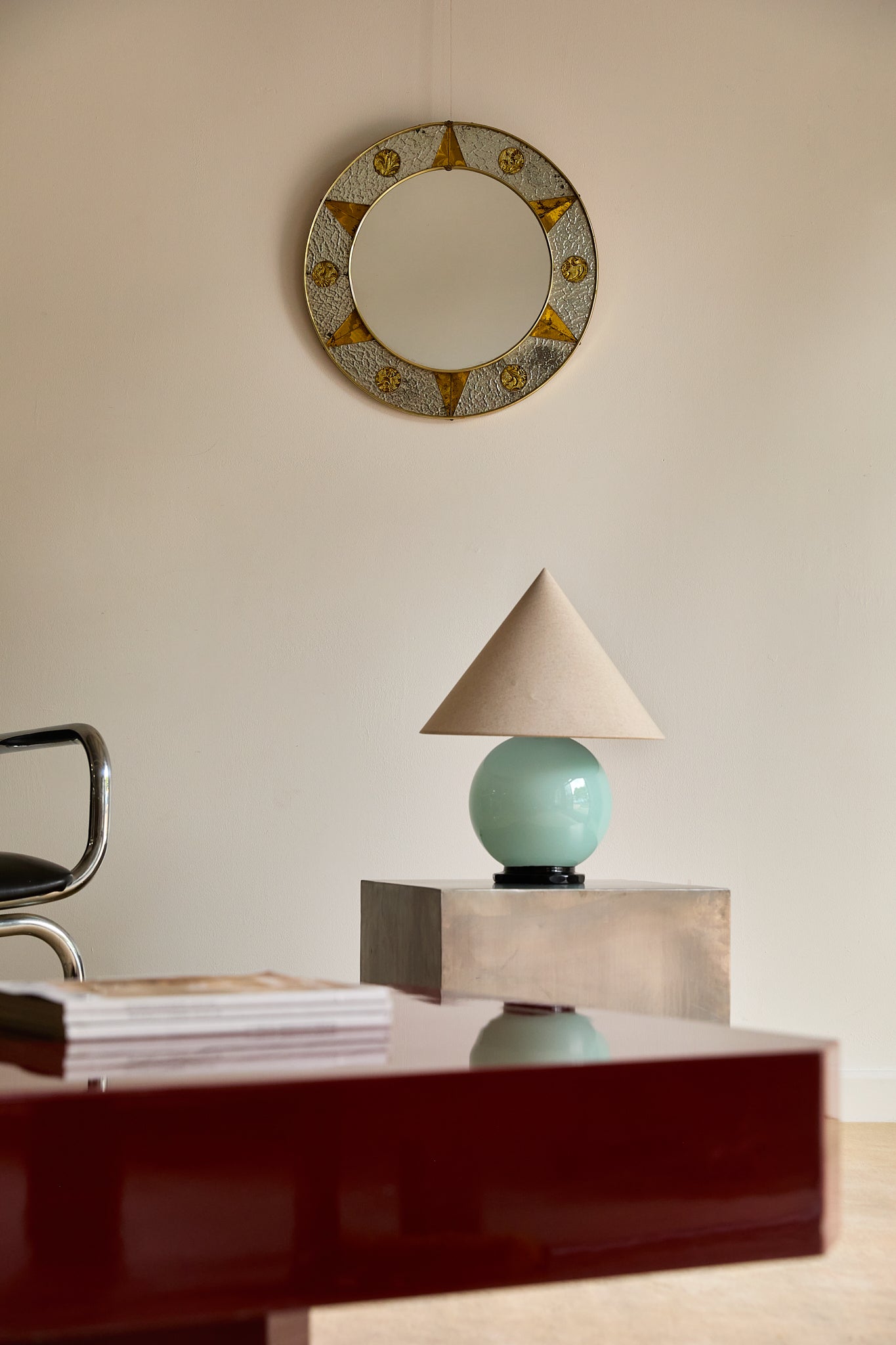 Vintage French Modernist Opaline Glass Table Lamp Attributed to Jacques Adnet (c. 1940s)