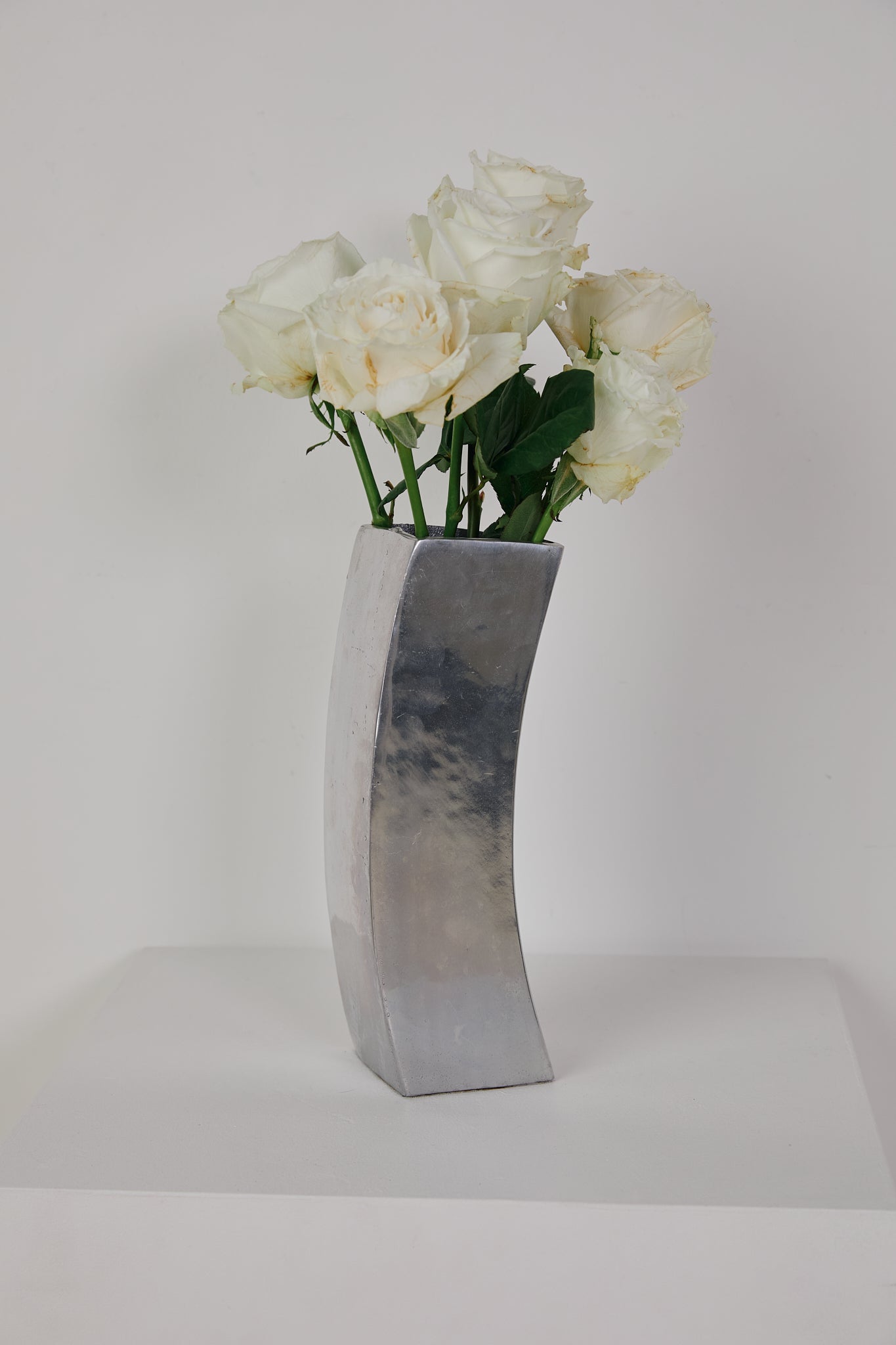 90s Curved Aluminium Chrome Vase