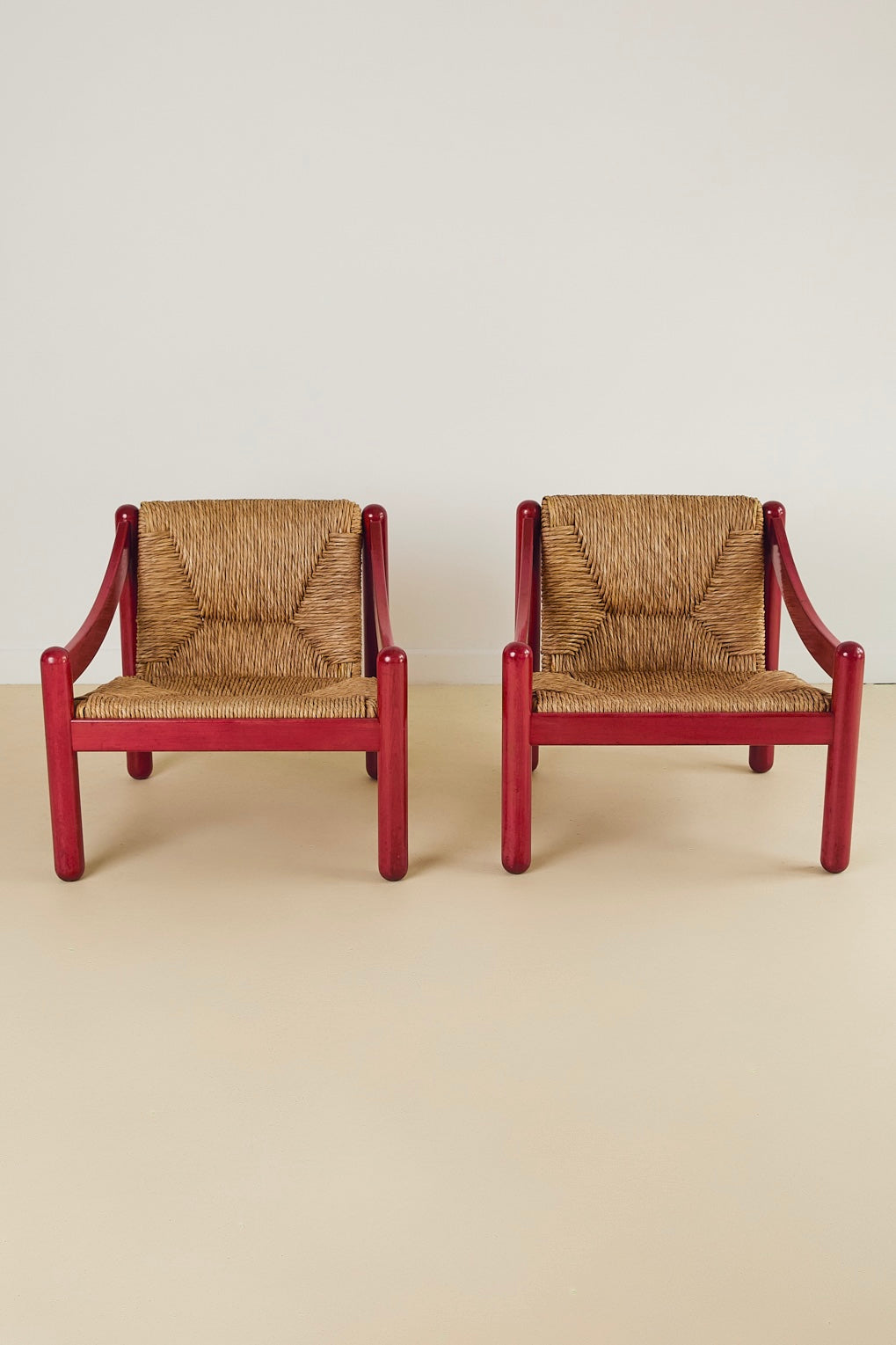 Cassina Carimate Armchair Pair Stained Red