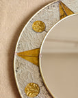 Vintage French Circular Mirror with Embossed Geometric Glass & Metal Frame, c. 1960s