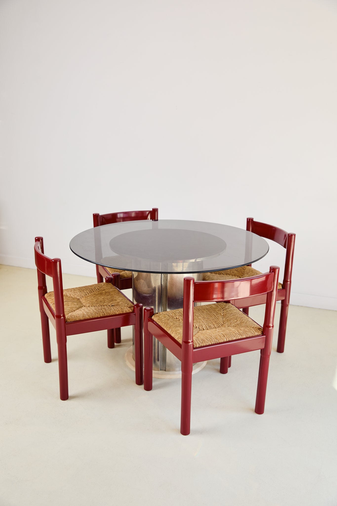 Chrome Base Dining Table with Smoked Glass Top in the Style of Antonia Astori