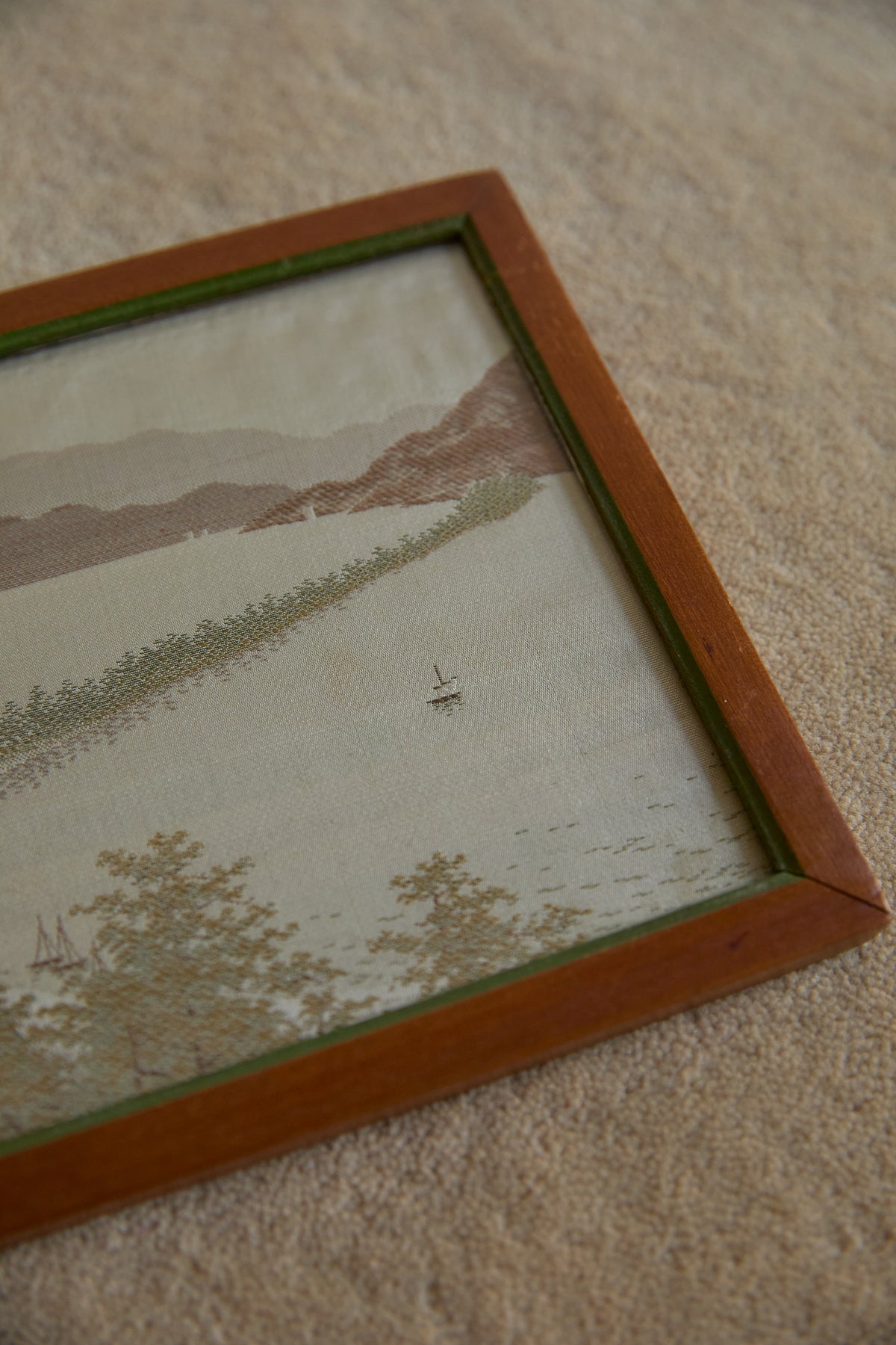 Vintage Japanese Hand-Embroidered Silk Landscape Art – Framed Set of 6