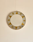 Vintage French Circular Mirror with Embossed Geometric Glass & Metal Frame, c. 1960s