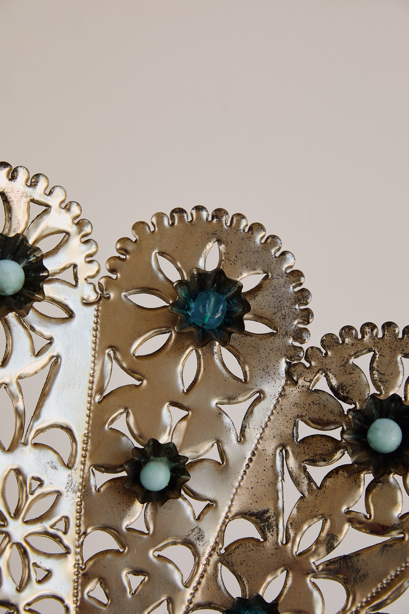 Pair of Mexican Tin Metal Peacocks