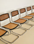 Mid Century Italian Chrome and Rattan Dining Chairs Set of X6