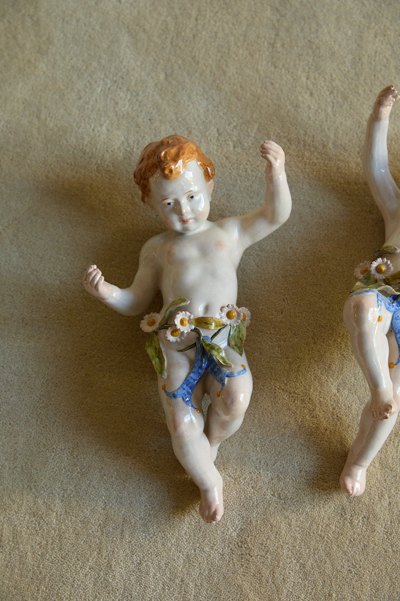Vintage Italian Porcelain Wall Cherubs — Matching Pair