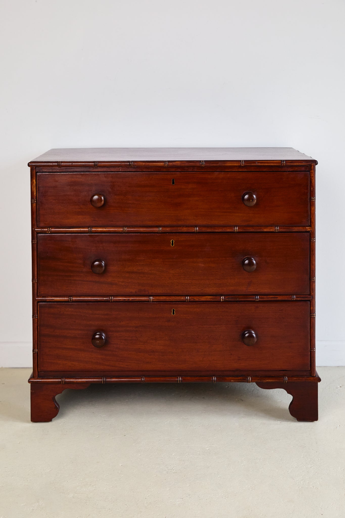 English 19th Century Chest Mahogany Chest With Faux Bamboo Trim