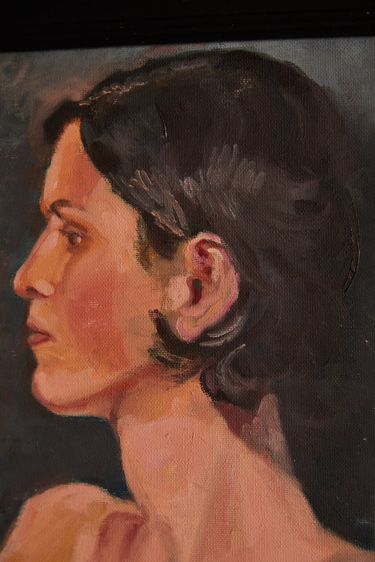Intimate Vintage Oil Painting Of a Woman in Profile