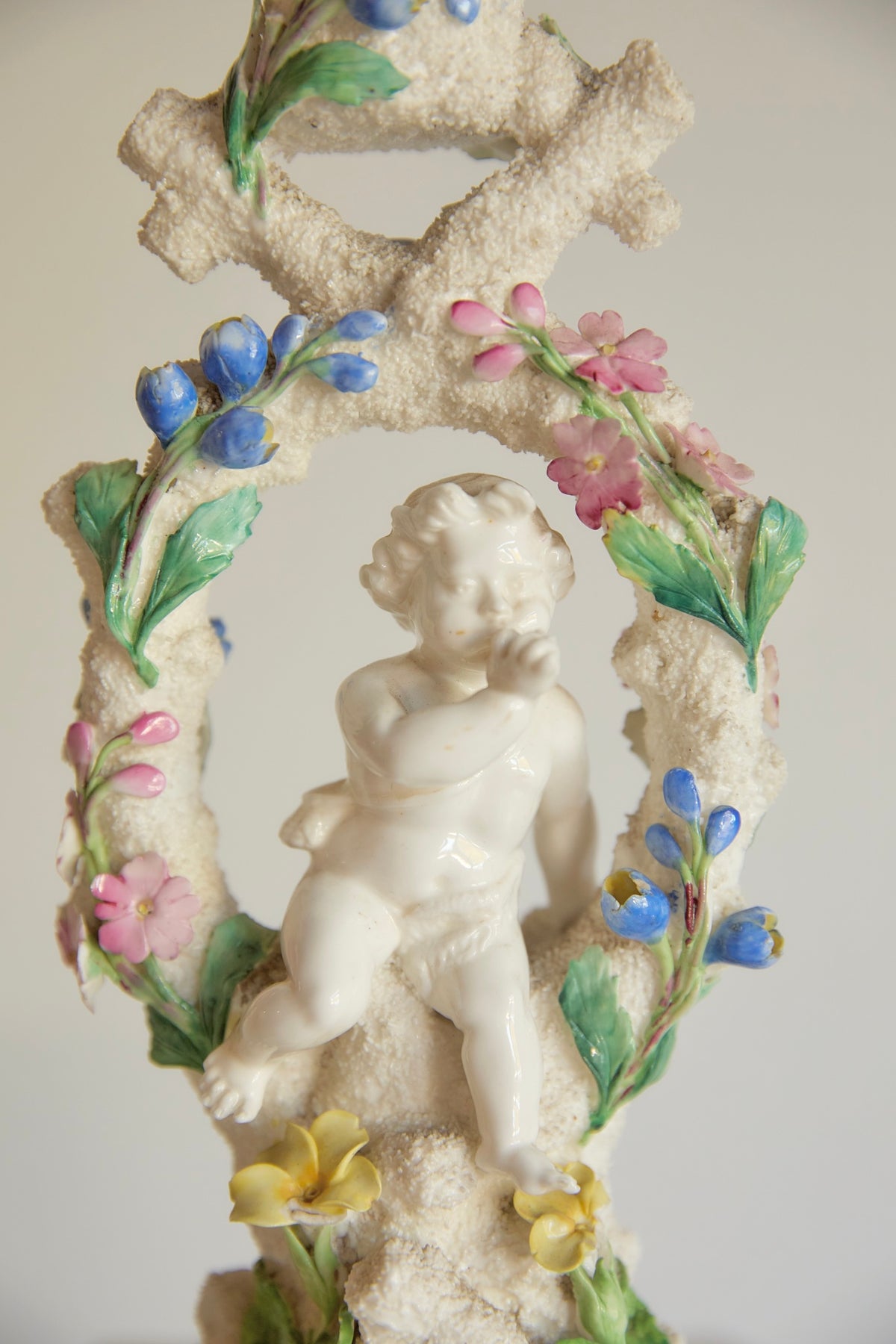 19th Century Porcelain Cherub Candleholder