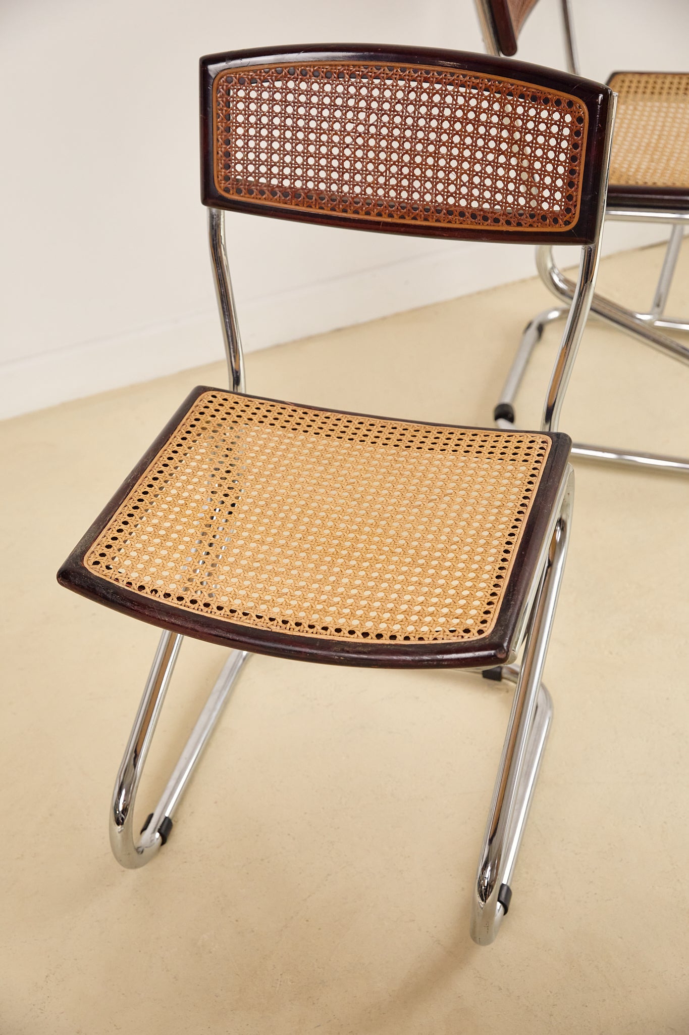 Chrome and Rattan Dining Chairs