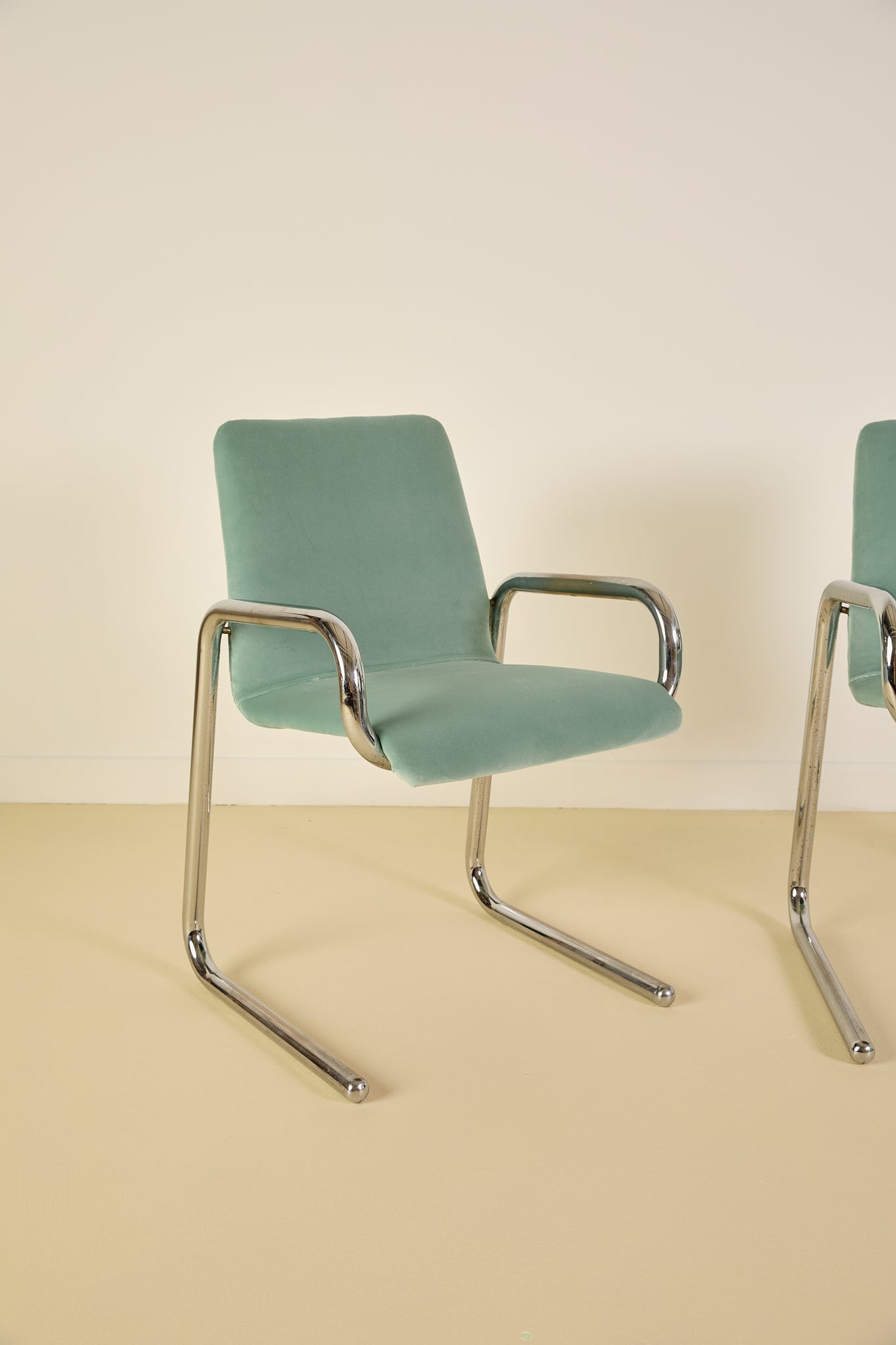 Chrome and Aqua Velvet Desk Chair (Sold Individually)