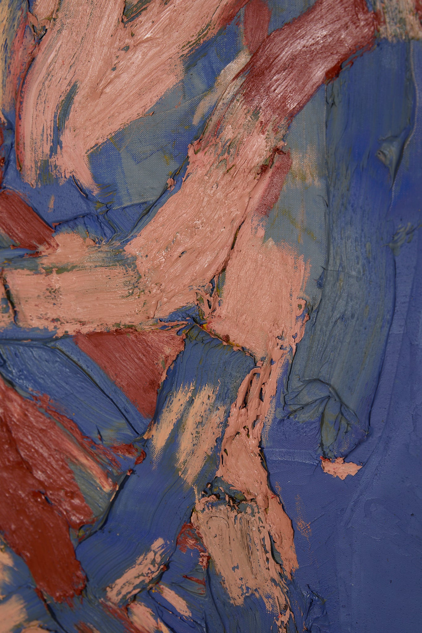 Original Georges Ferrato Abstract Impasto Oil Painting – Heavy Texture Blue &amp; Pink and Red Composition