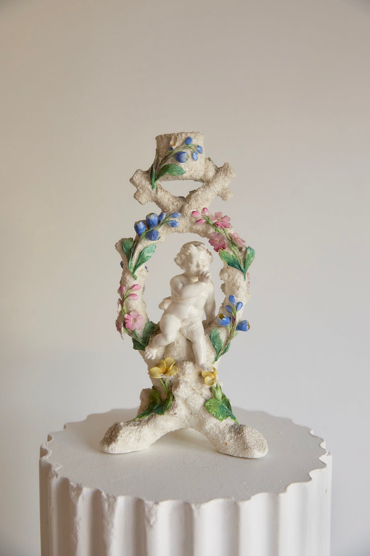 19th Century Porcelain Cherub Candleholder