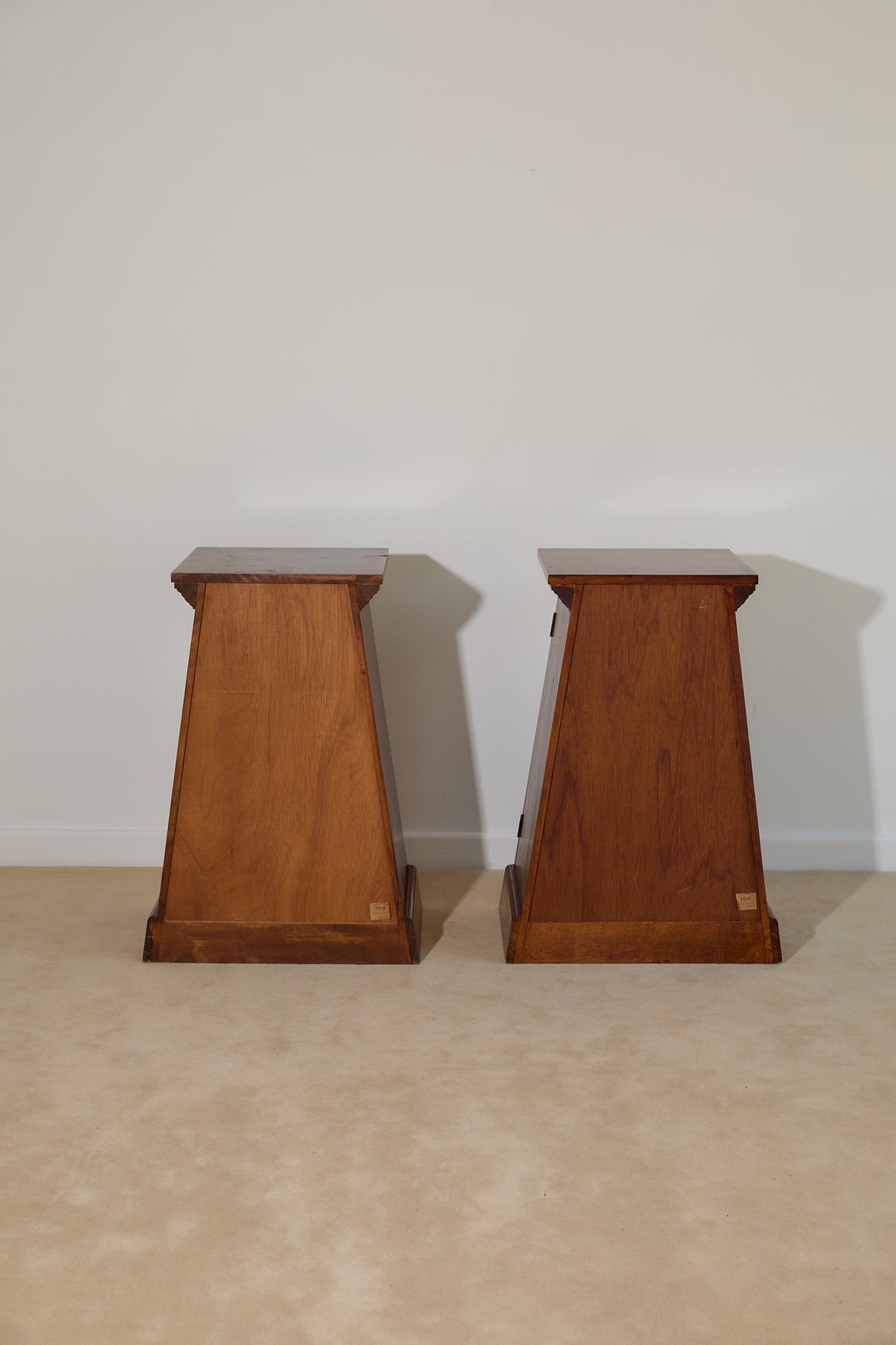 Pair of Vintage Tapered Wooden Pedestal Bedside Tables