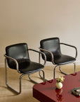 Pair of Vintage Postmodern Italian Black Leather & Tubular Chrome Cantilever Armchairs (c. 1970s–1980s)