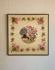 Vintage Large Framed Chinese Silk Embroidery Panel – Peacock & Peony Floral Border