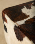 Genuine Cowhide Cube Ottoman – Tri-Color Brown & White Hair-on-Hide Footstool