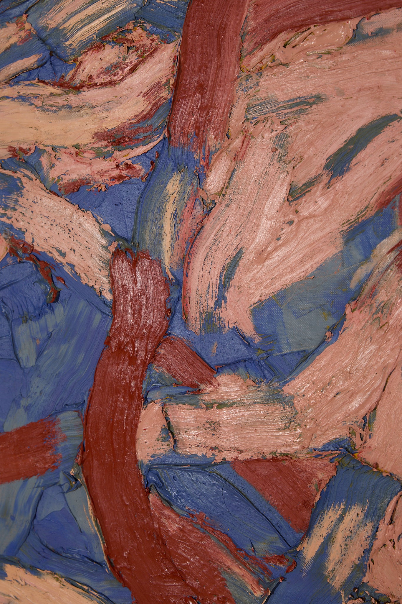 Original Georges Ferrato Abstract Impasto Oil Painting – Heavy Texture Blue &amp; Pink and Red Composition