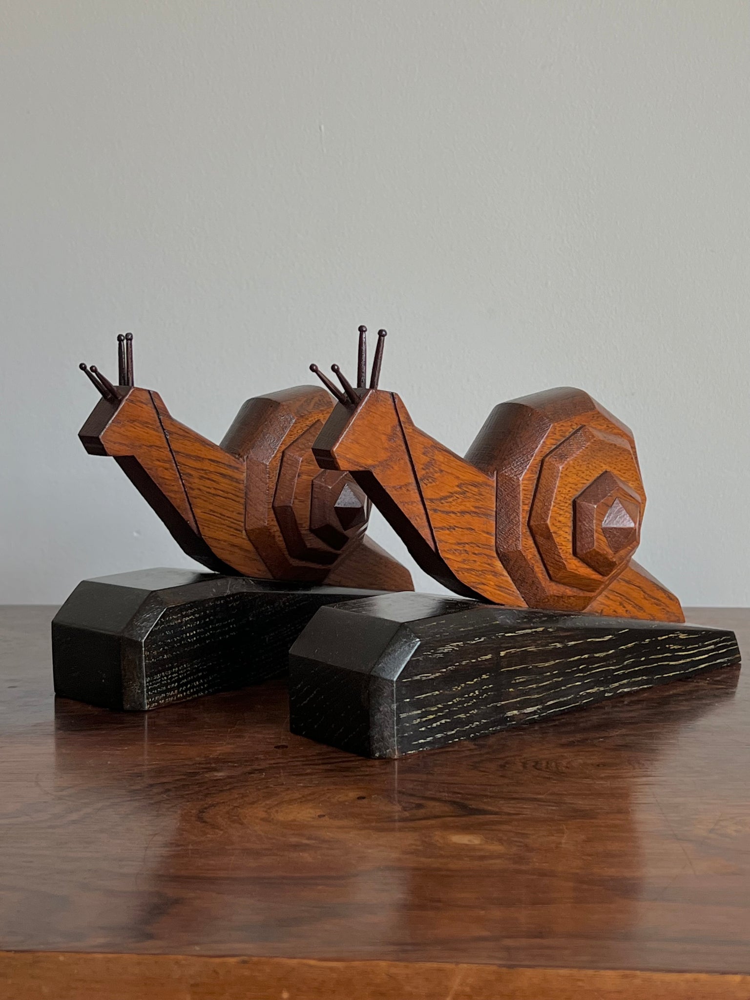 Wooden Snail Bookends