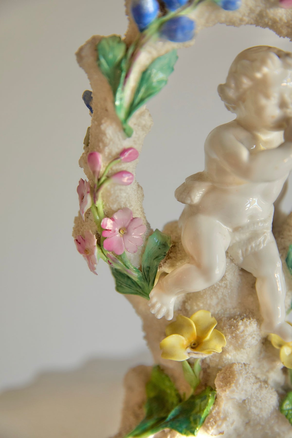 19th Century Porcelain Cherub Candleholder