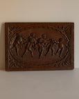 Antique 19th Century Hand-Carved Solid Oak Wooden Relief Plaque – Dancing Cherubs