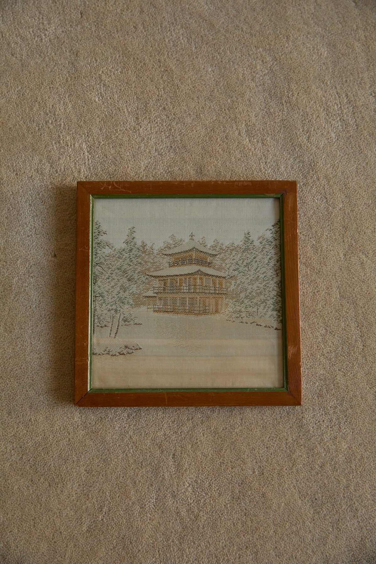 Vintage Japanese Hand-Embroidered Silk Landscape Art – Framed Set of 6