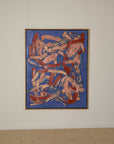 Original Georges Ferrato Abstract Impasto Oil Painting – Heavy Texture Blue & Pink and Red Composition