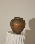 Vintage Mid-Century Japanese Patinated Bronze Ceramic Geometric Vase