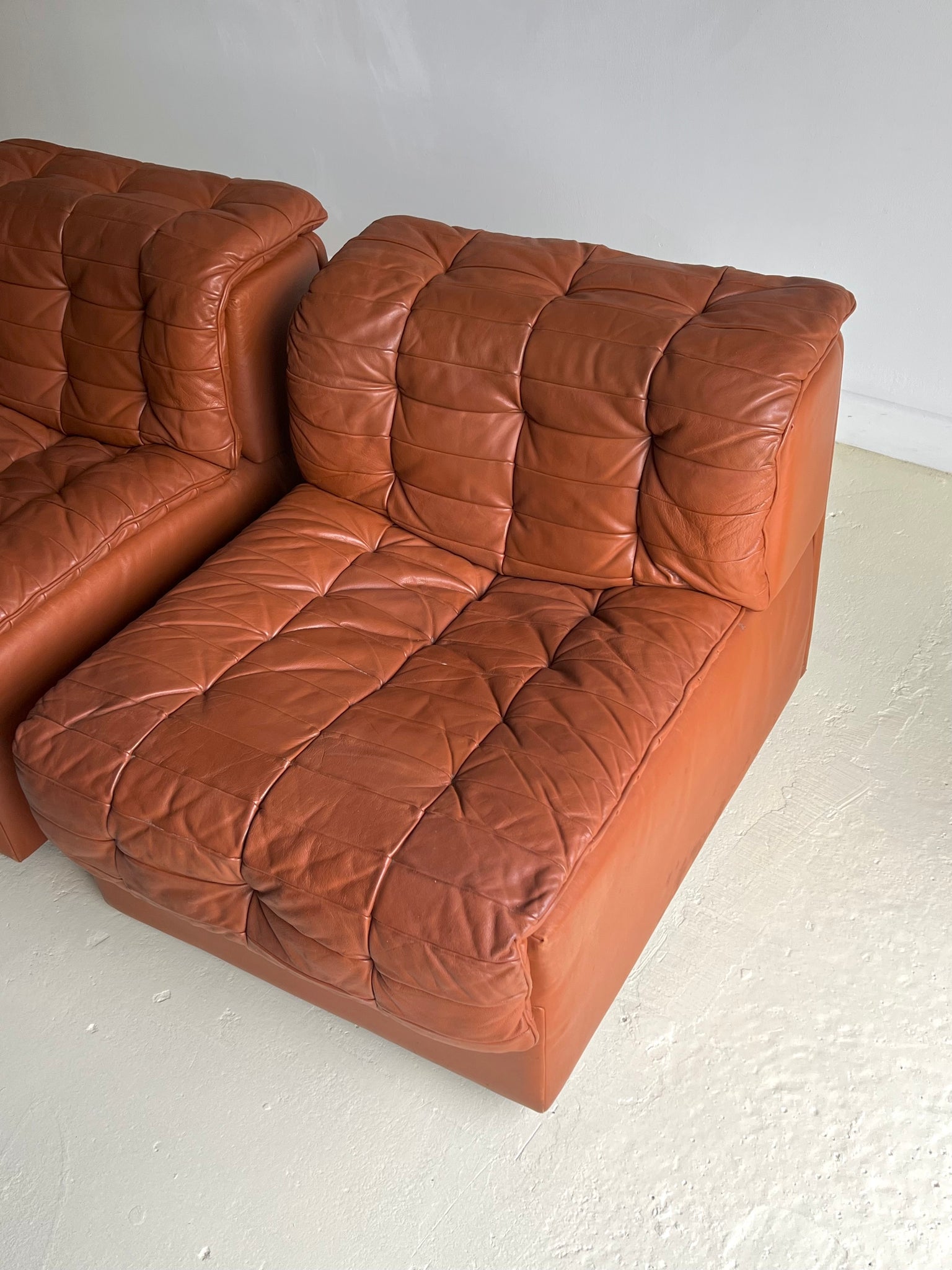 Pair of Patchwork Leather Lounge Chairs by DeSede 1970s