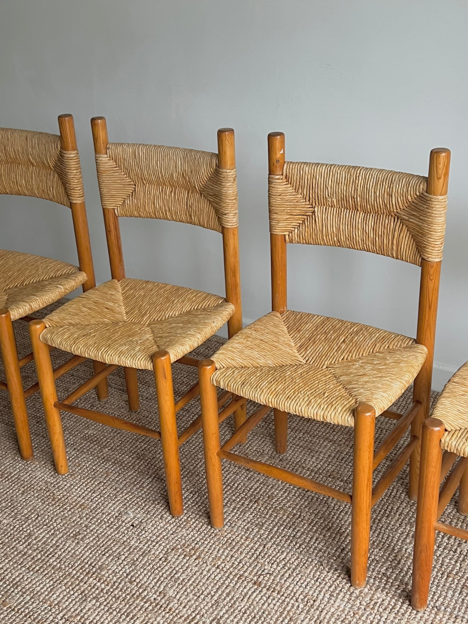 Set of x4 Vintage Rush Chairs In the Style of Charlotte Perriand