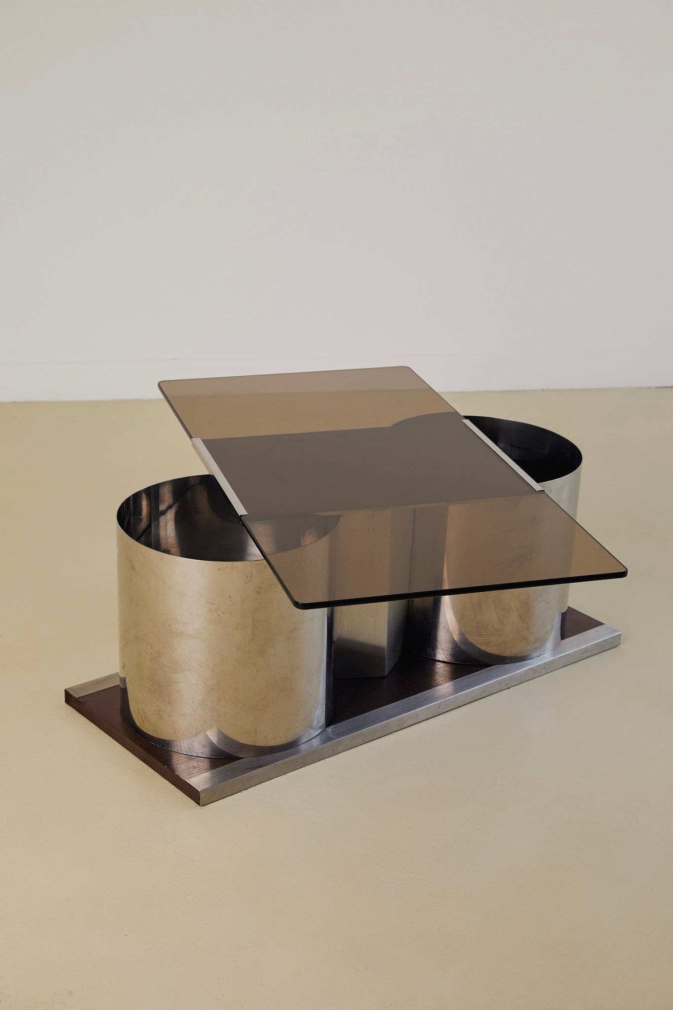 Chrome and Glass Coffee Table Forming Bar by Lodovico Acerbis