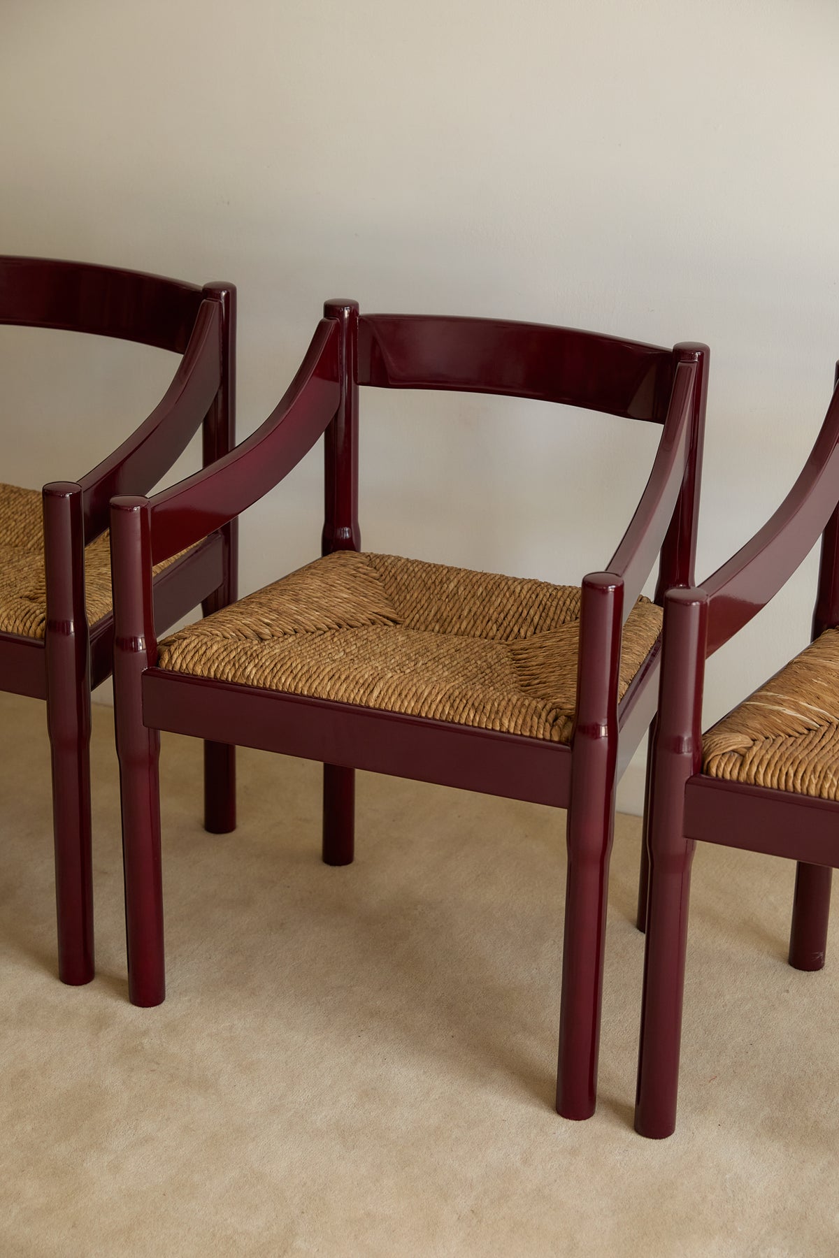 Set of x4 Carimate Carver Chairs in Burgundy