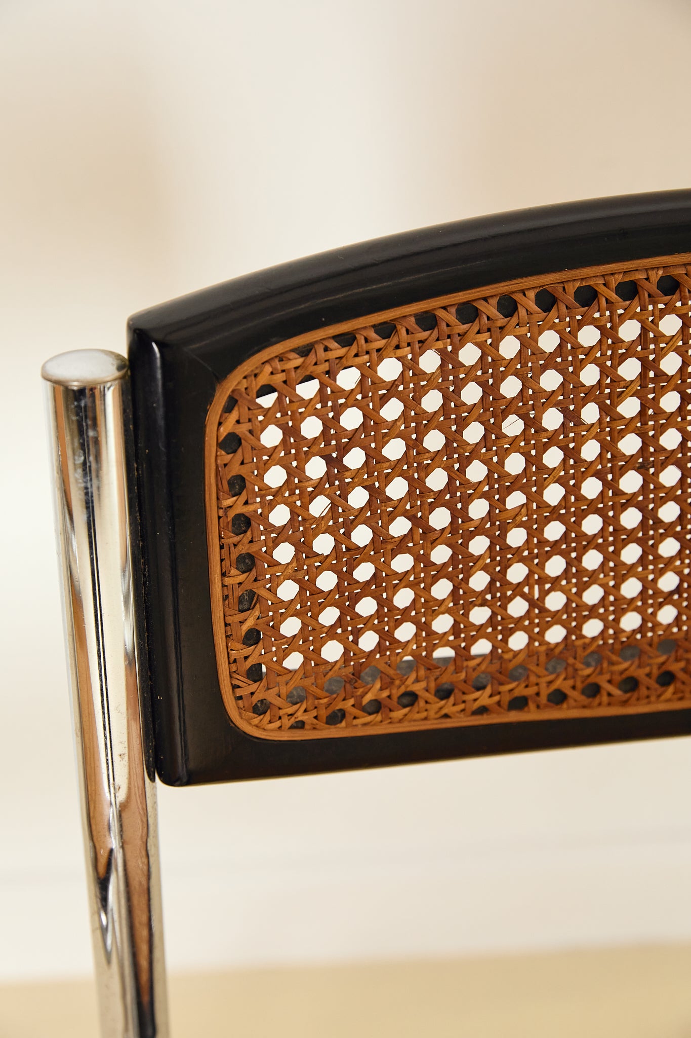 Mid Century Italian Chrome and Rattan Dining Chairs Set of X6