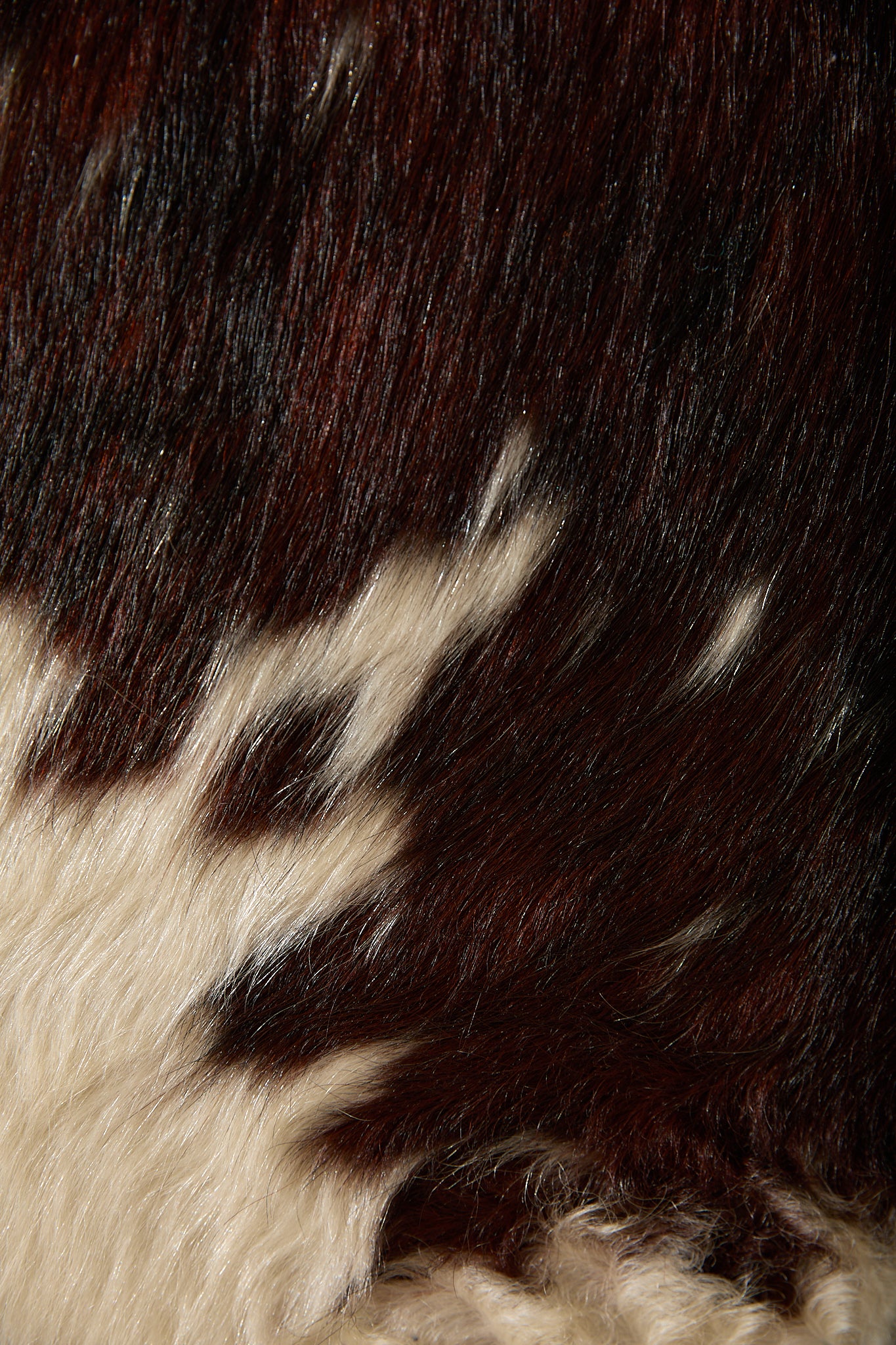 Genuine Cowhide Cube Ottoman – Tri-Color Brown &amp; White Hair-on-Hide Footstool