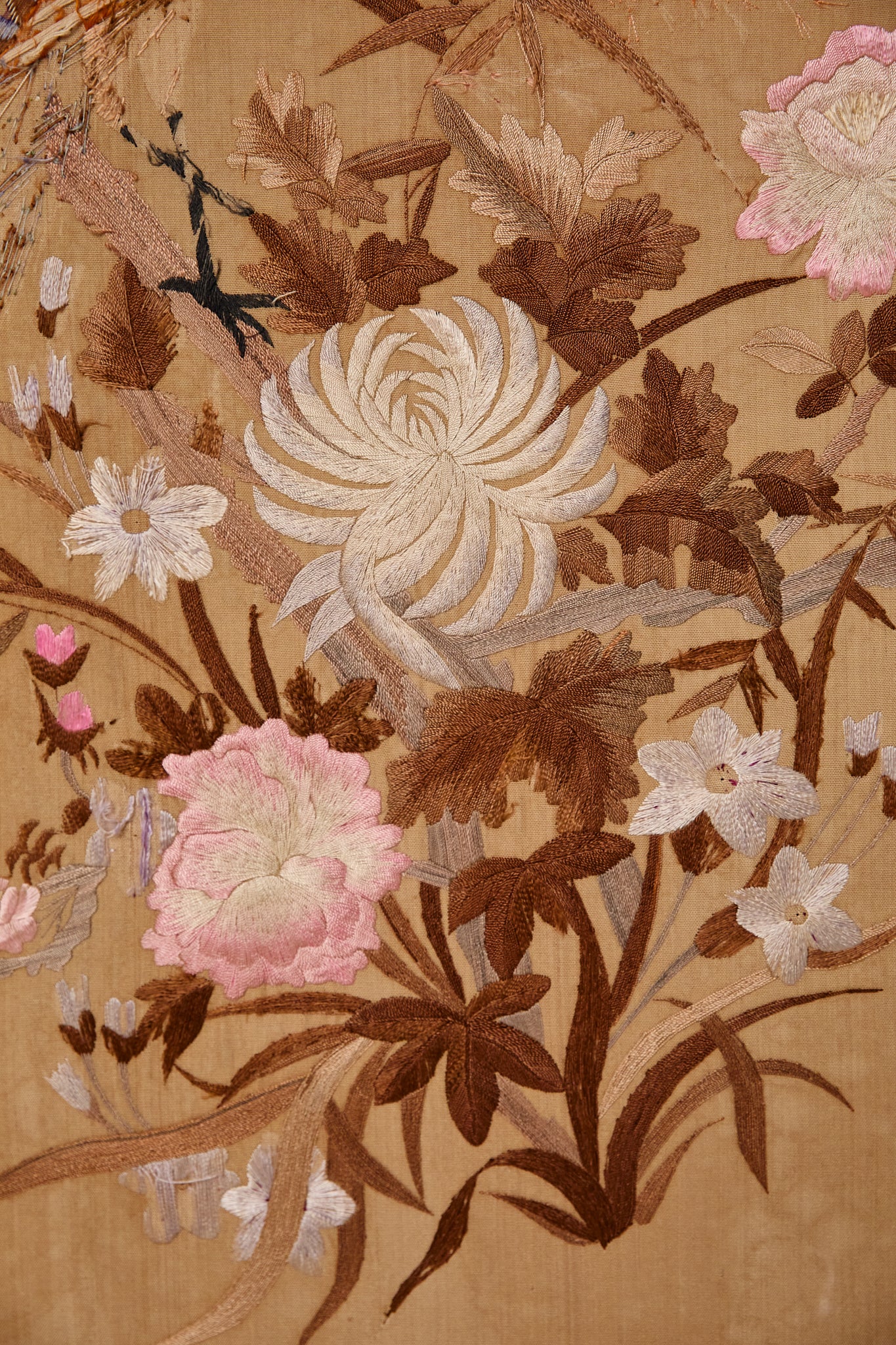 Large Chinese Embroidered Tapestry With Peacock