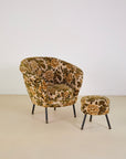 Italian Velvet Floral Armchair and Pouffe