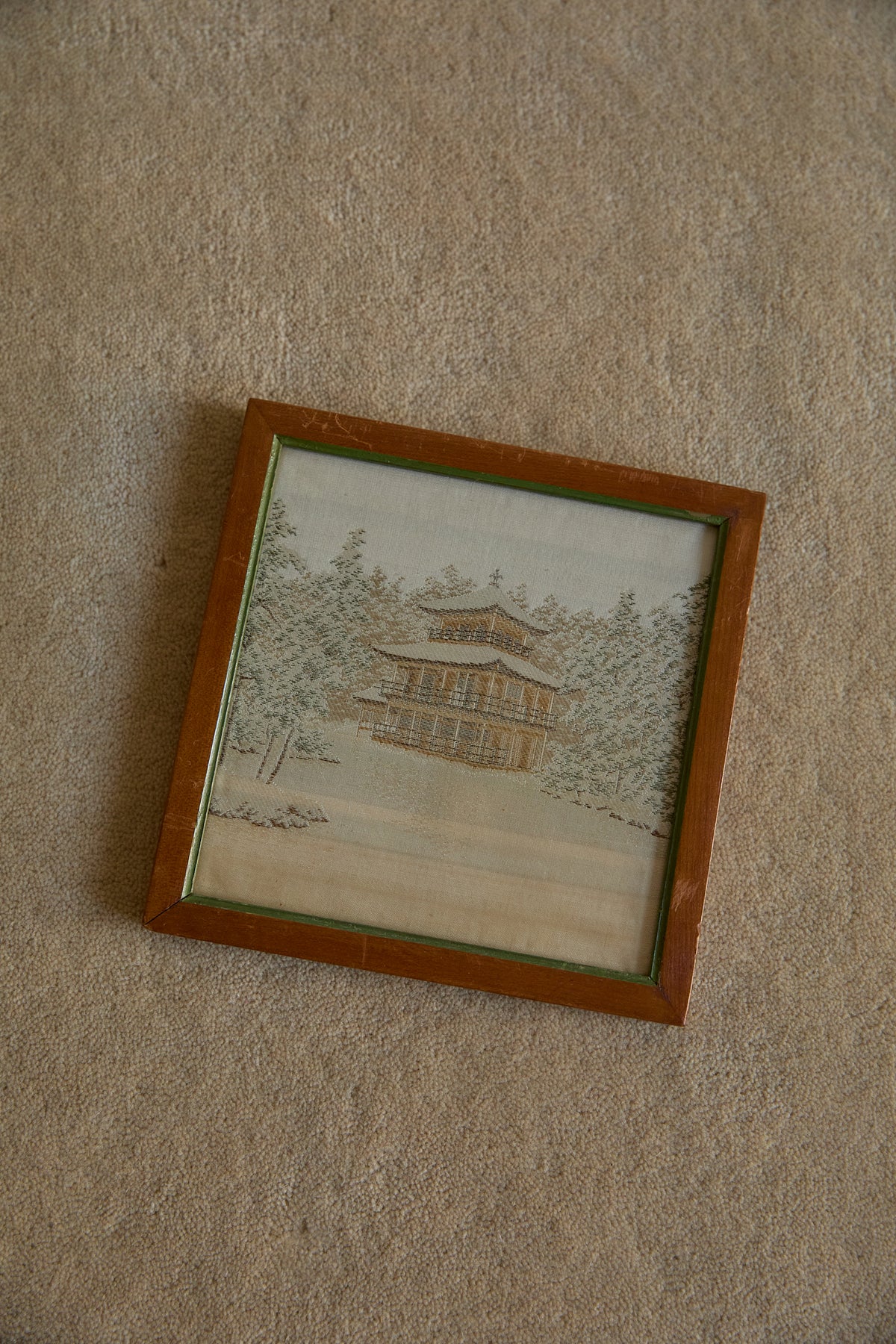 Vintage Japanese Hand-Embroidered Silk Landscape Art – Framed Set of 6