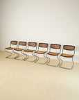 Mid Century Italian Chrome and Rattan Dining Chairs Set of X6