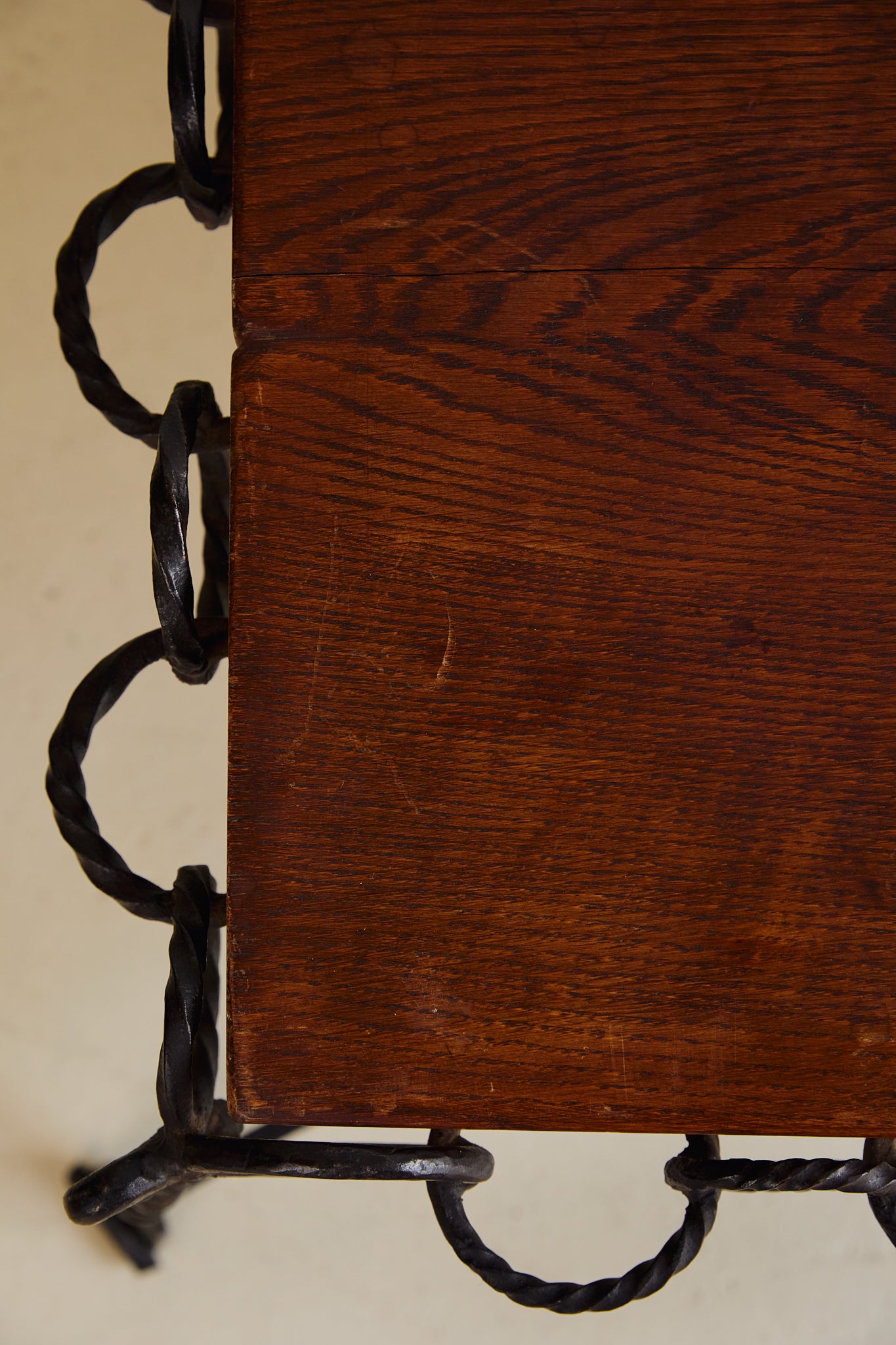 Brutalist Chain Iron and Oak Top Coffee Table